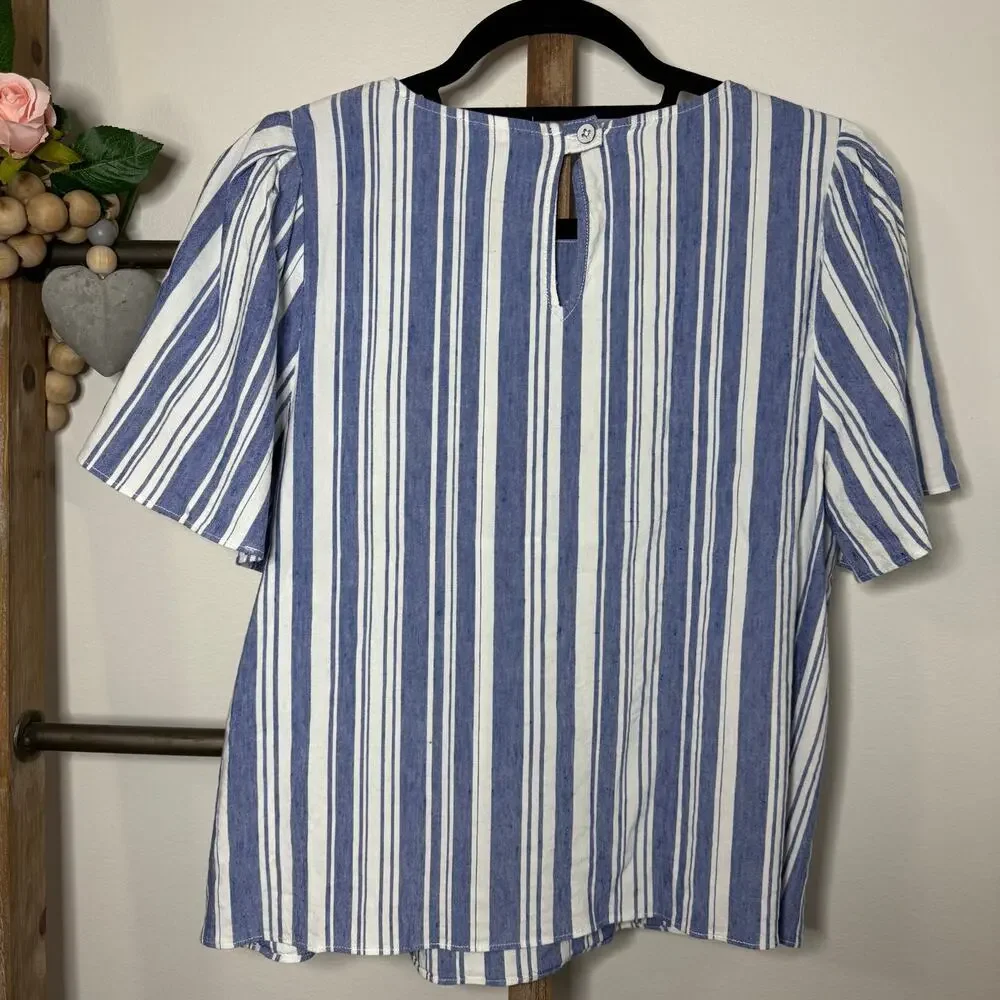 Cabi Style 5343 Blue White Short Sleeve Linen Blouse Size Medium‎ - Picture 5 of 8